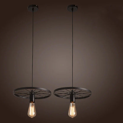 DecorBites™ Industrial Iron Wheel Chandelier for Dining Room, Restaurant, and Cafe