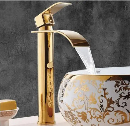 Decorbites™ Gold Wasserfall Badezimmerarmatur Einhebel-Waschtischmischer Armatur Messing Waschbecken Hahn