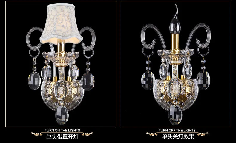 Gold Crystal Wall Sconce K9 3-Lamp Bedside