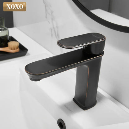Decorbites™ Messing-Waschbeckenarmatur in Schwarz-Finish Heiß-Kalt-Wasser-Mischbatterie Einhebel