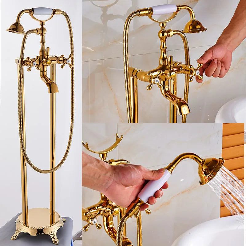 Decorbites™ Gold Badewannenarmatur mit Handbrause – Freistehender Badmischer