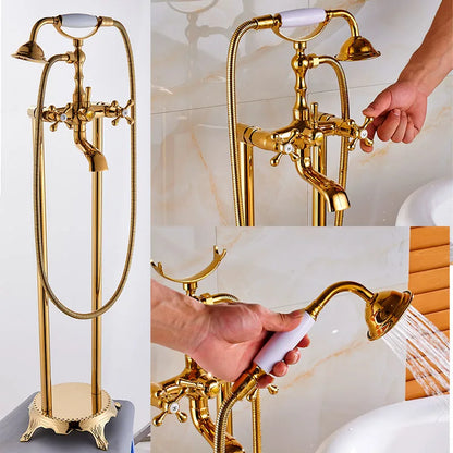 Decorbites™ Gold Badewannenarmatur mit Handbrause – Freistehender Badmischer