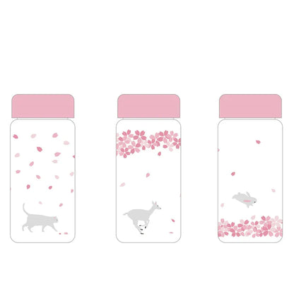 DecorBites™ Kawaii Sakura Glass Water Bottle 310ml Cute Cartoon Animal Design