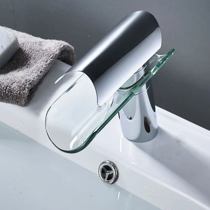 Decorbites™ Glas-Auslauf-Waschbeckenarmatur: Wasserfall-Badmischtap, Chrom-Optik