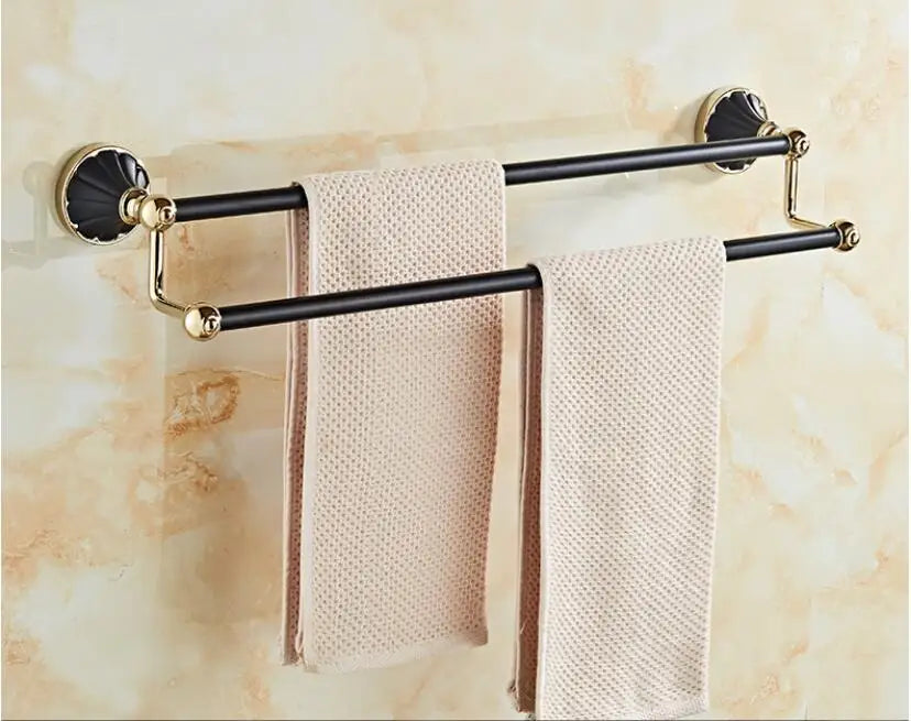 DecorBites™ Gold Black Bathroom Accessories Set, Towel Bar, Toilet Brush Holder, Paper Holder