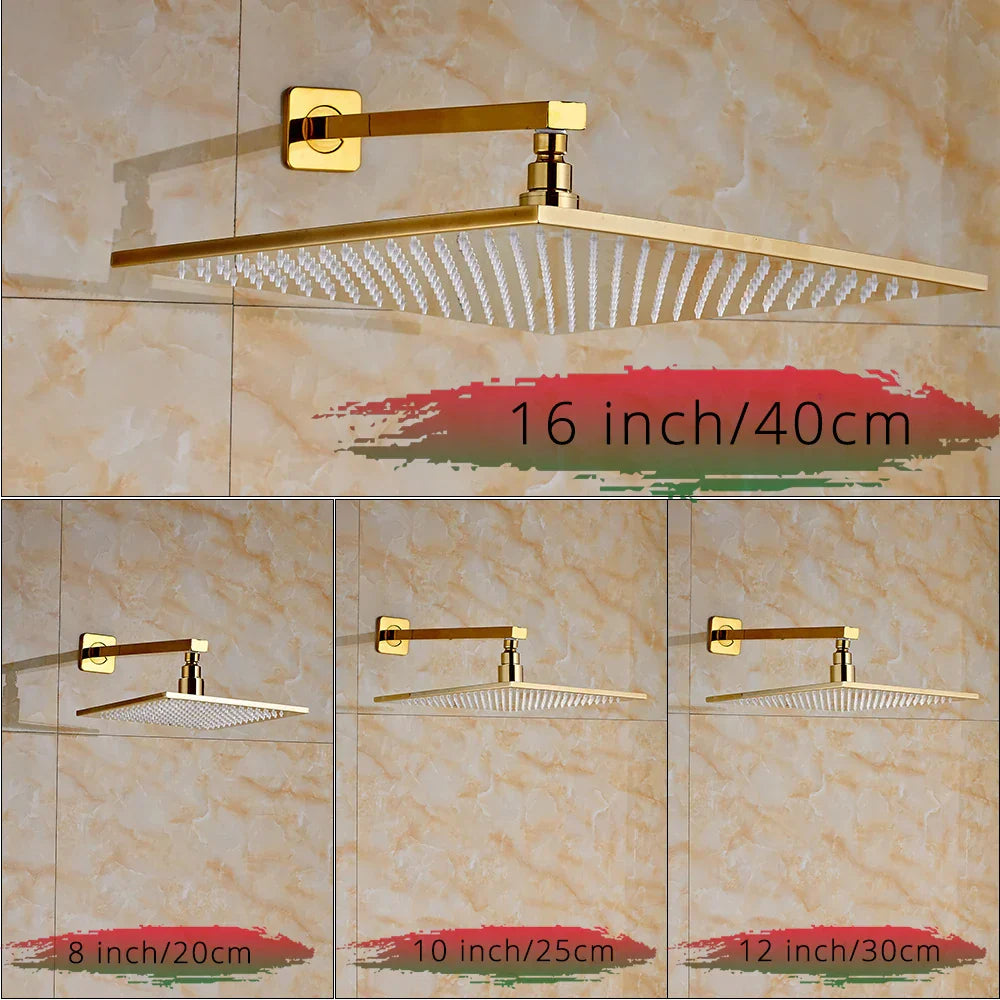 Decorbites™ Golden LED Regenbrause mit 3-Wege-Mischer und Messing-Auslauf