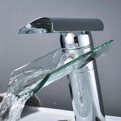 Decorbites™ Glas-Auslauf-Waschbeckenarmatur: Wasserfall-Badmischtap, Chrom-Optik