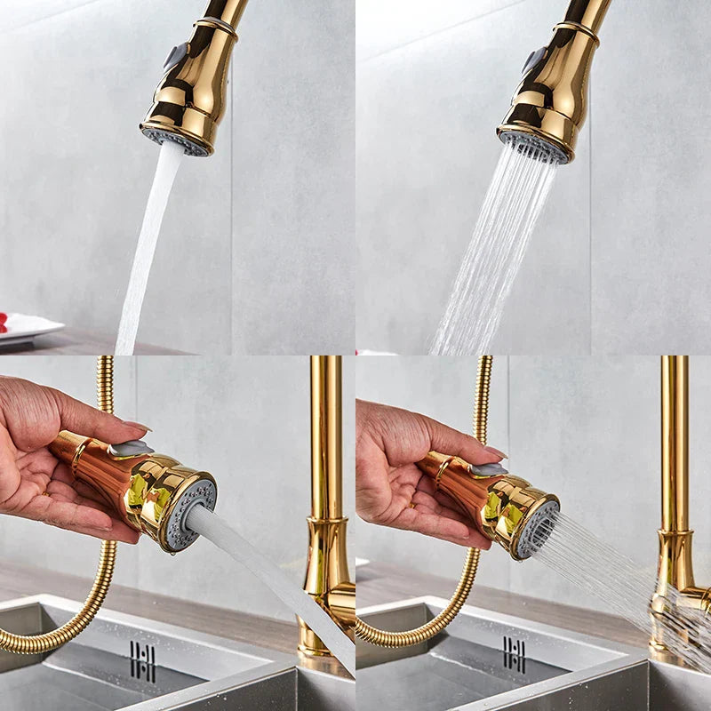 Gold Brass Rotatable Mixer Kitchen Faucet