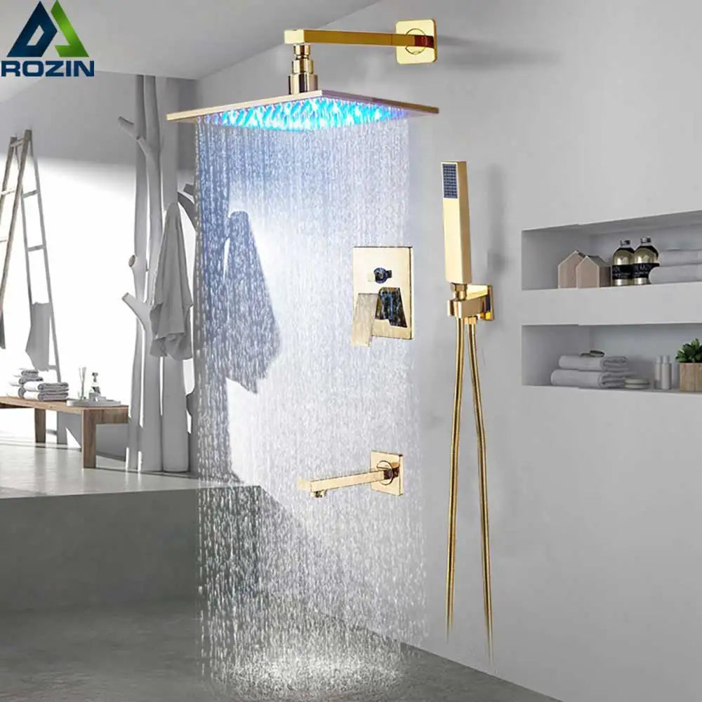 Decorbites™ Golden LED Regenbrause mit 3-Wege-Mischer und Messing-Auslauf