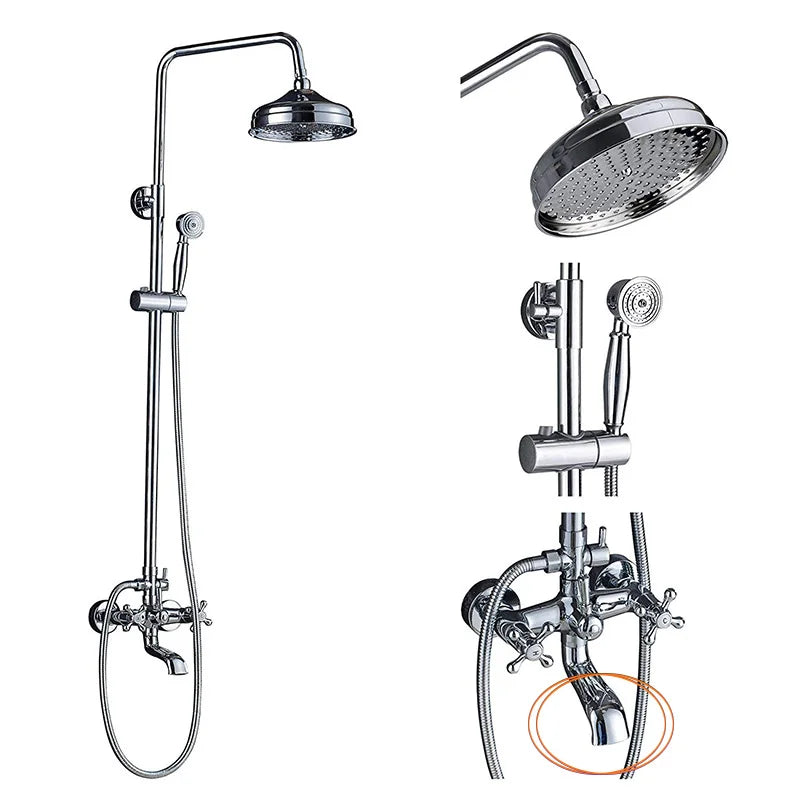DecorBites™ Dual Handle Chrome Brass Shower Mixer System with 8" Rainfall Shower Head