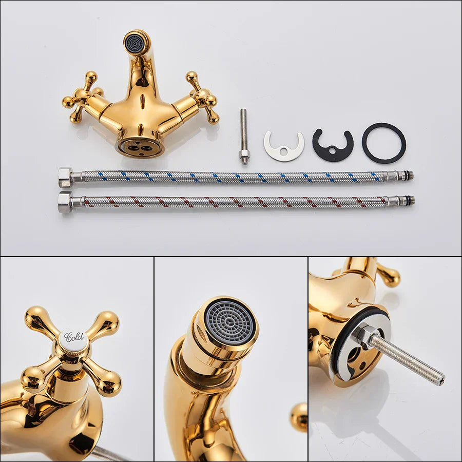 DecorBites™ Dual Handle Bidet Faucet for Vessel Sink, Deck Mounted Water Mixer Tap