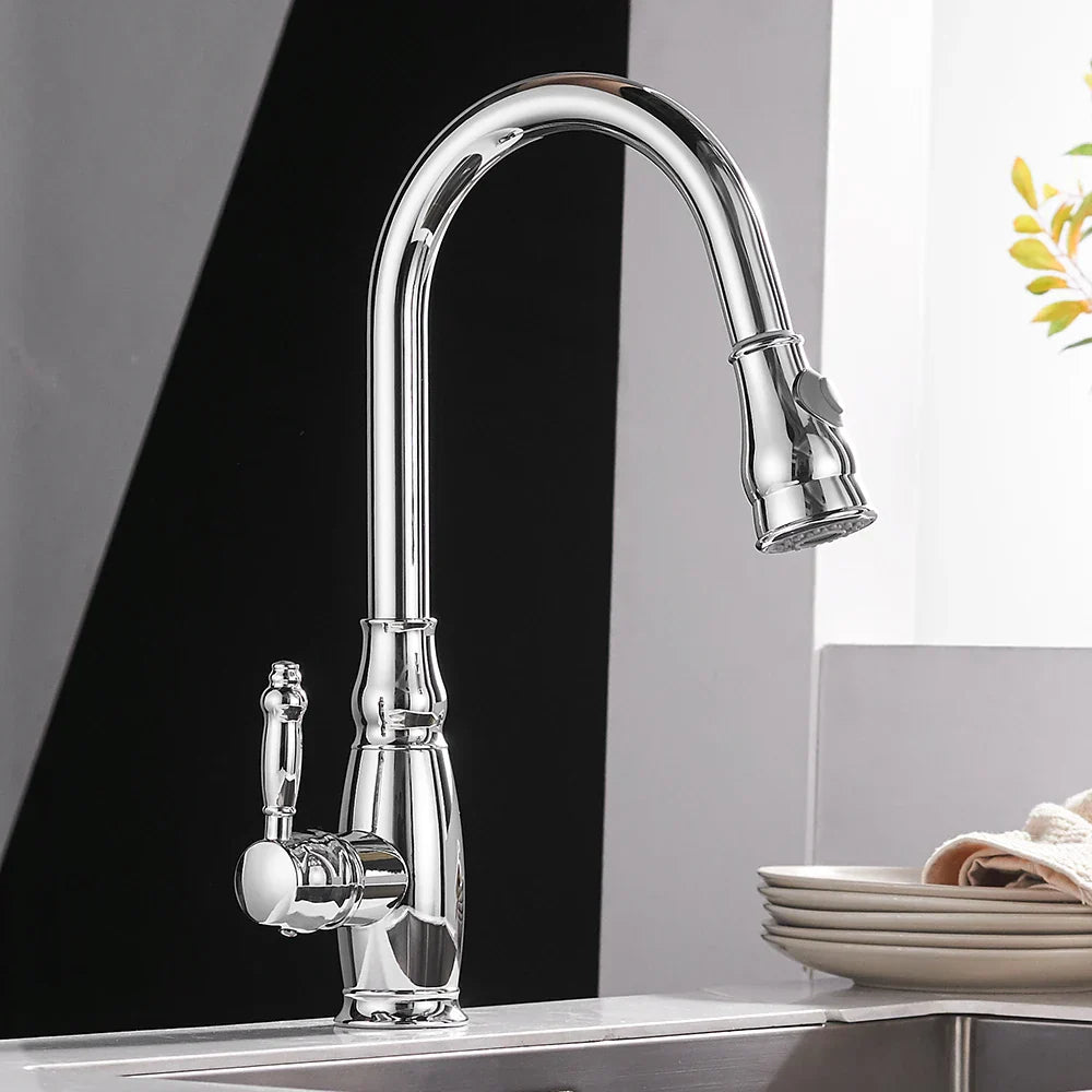 Gold Brass Kitchen Faucet Durable Construction