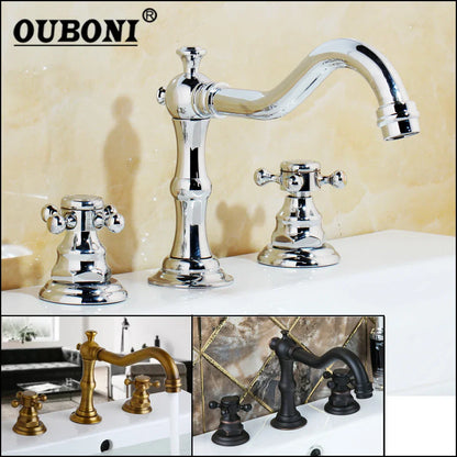 Decorbites™ Dualeinhebel-Waschbeckenarmatur aus massivem Messing in Chrom mit antiker schwarzer Finish