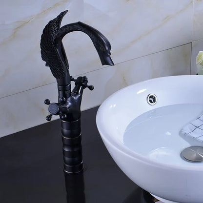 Decorbites™ Schwarze Bronze Schwan Beckenarmatur Doppeltes Kreuzgriff Aufsatz Badmischer