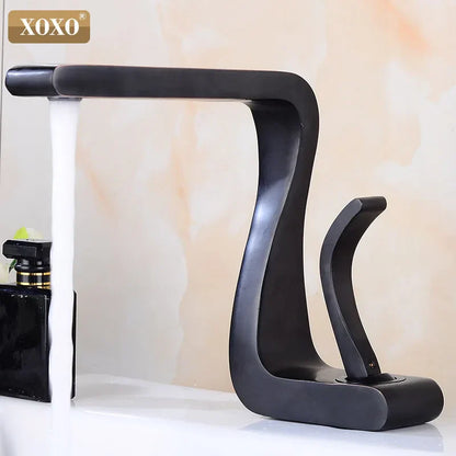 DecorBites™ Black Brass Single Handle Basin Faucet, Deck Mounted Bathroom Sink Mixer
