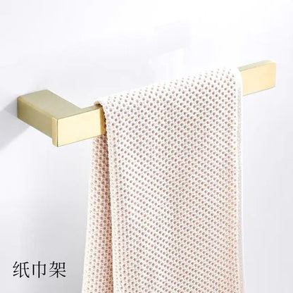 DecorBites™ Bath Set: Towel Rack, Corner Shelf, Paper Holder, Mixer Faucet - Brushed Matt Gold
