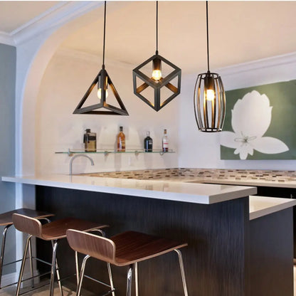 Vintage Black Geometric Iron Pendant Light