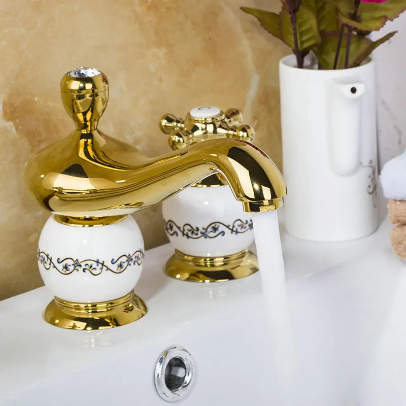 Decorbites™ Diamant-Badarmatur-Set – Polierter Goldener Luxus-Badewannen-Dusch-Waschbecken-Mischer