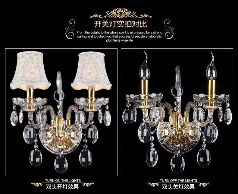 Gold Crystal Wall Sconce K9 3-Lamp Bedside