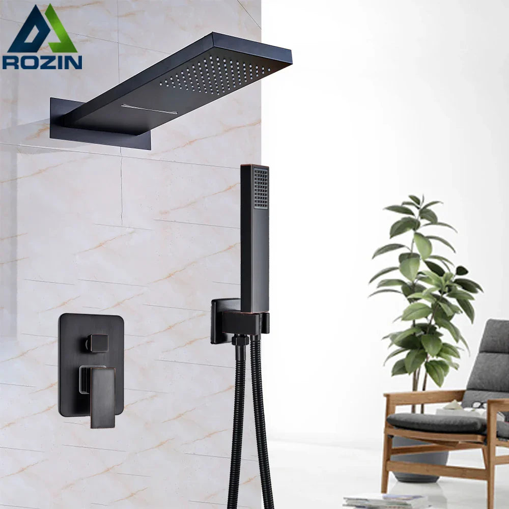 DecorBites™ Golden Chrome Rain Shower Faucet Set with 3-Way Mixer Valve