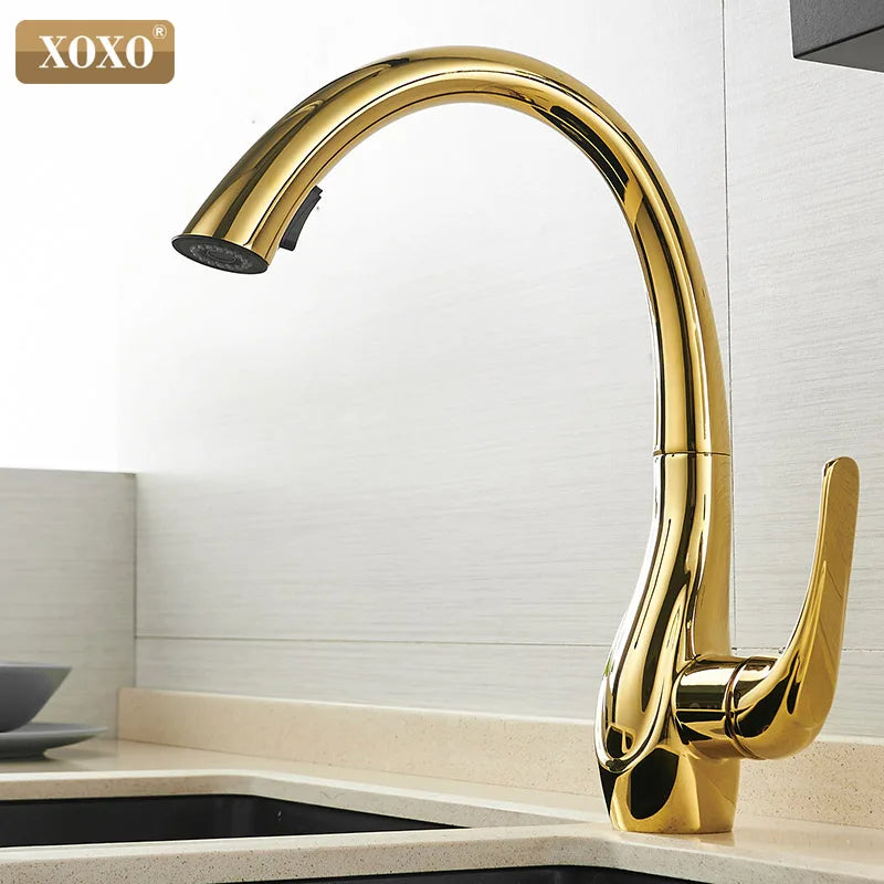 DecorBites™ Golden Kitchen Faucet Pull Out Single Handle Water Mixer Tap