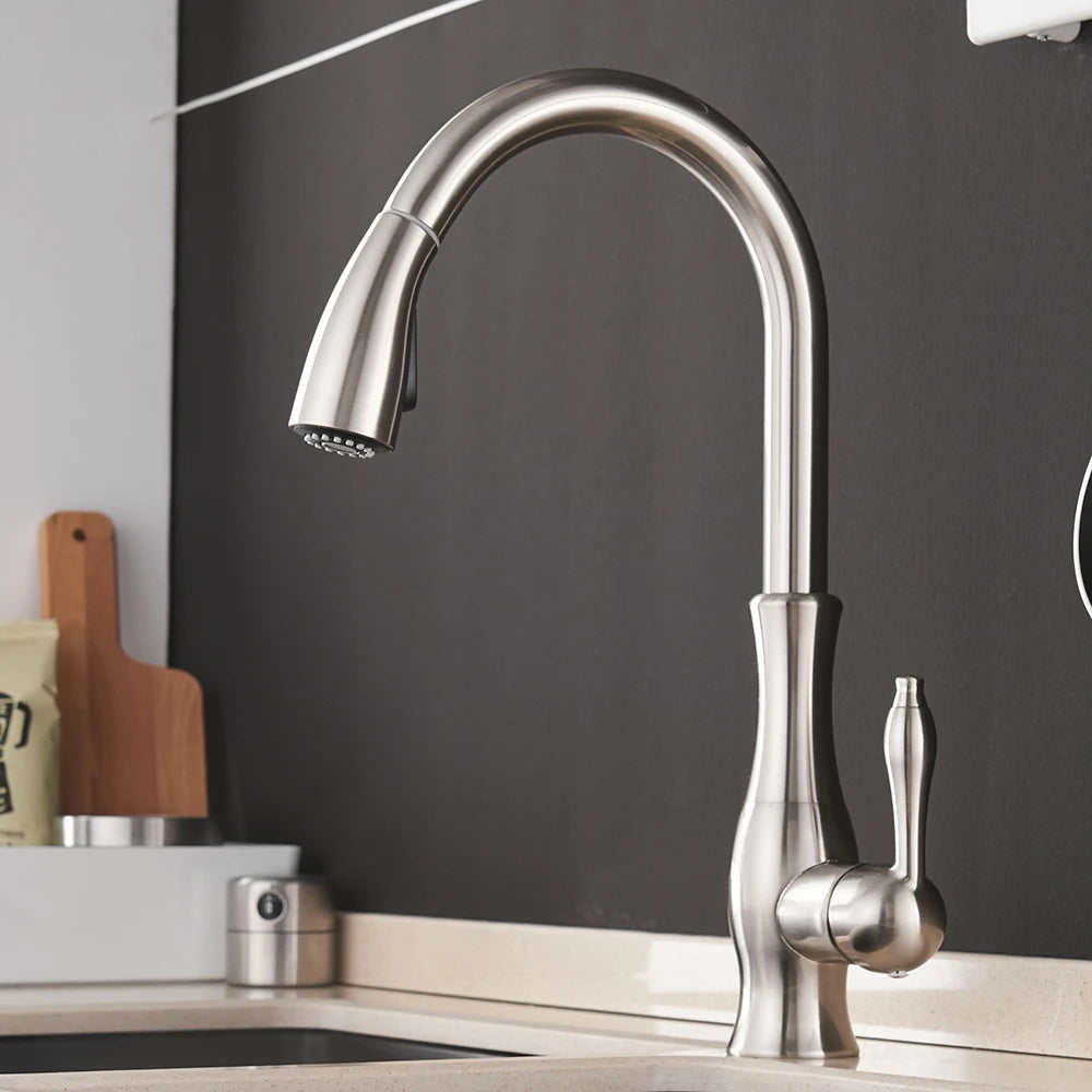 Black & Gold Pull Out Kitchen Faucet – Brass Kitchen Mixer Tap