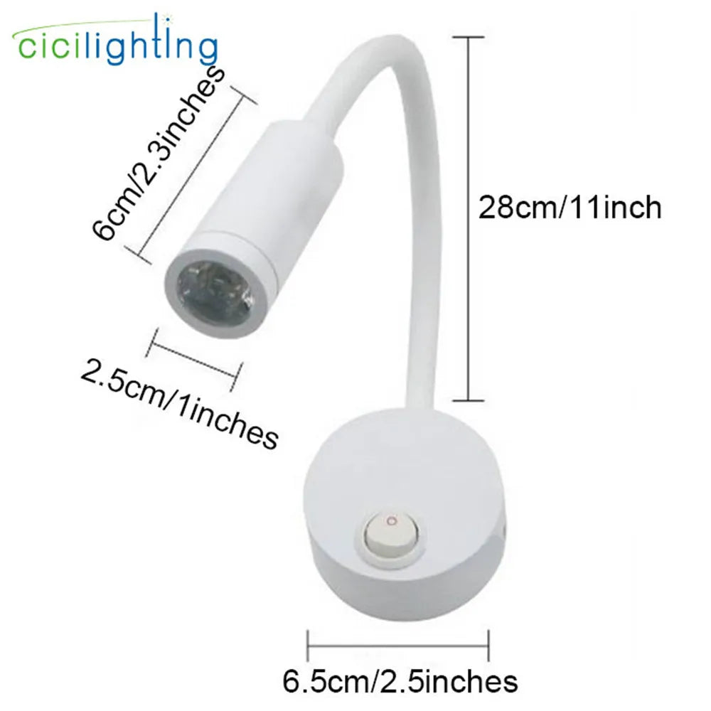 Decorbites™ dimmbare LED-Wandleuchte für Schlafzimmer, Wohnzimmer, Kinderzimmer – 3W verstellbare Gänsehals-Leselampe