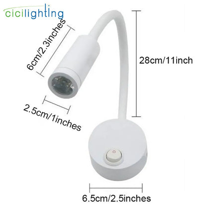 Decorbites™ dimmbare LED-Wandleuchte für Schlafzimmer, Wohnzimmer, Kinderzimmer – 3W verstellbare Gänsehals-Leselampe
