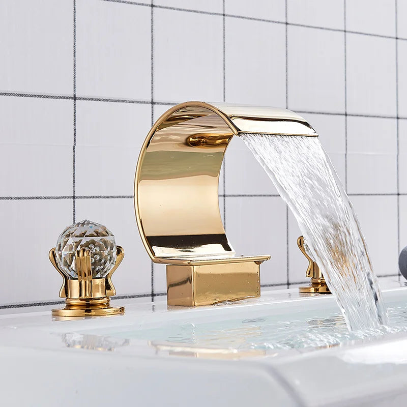 Decorbites™ Kristall-Wasserfall-Waschbeckenarmatur mit breitem Auslauf für Badezimmerwaschbecken – Heiß und Kalt