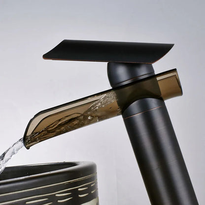 Decorbites™ Schwarze Bronze Glas-Auslauf Wasserfall Beckenmischer Armatur - Deckenmontiertes Arbeitsplatten-Wasserhahn