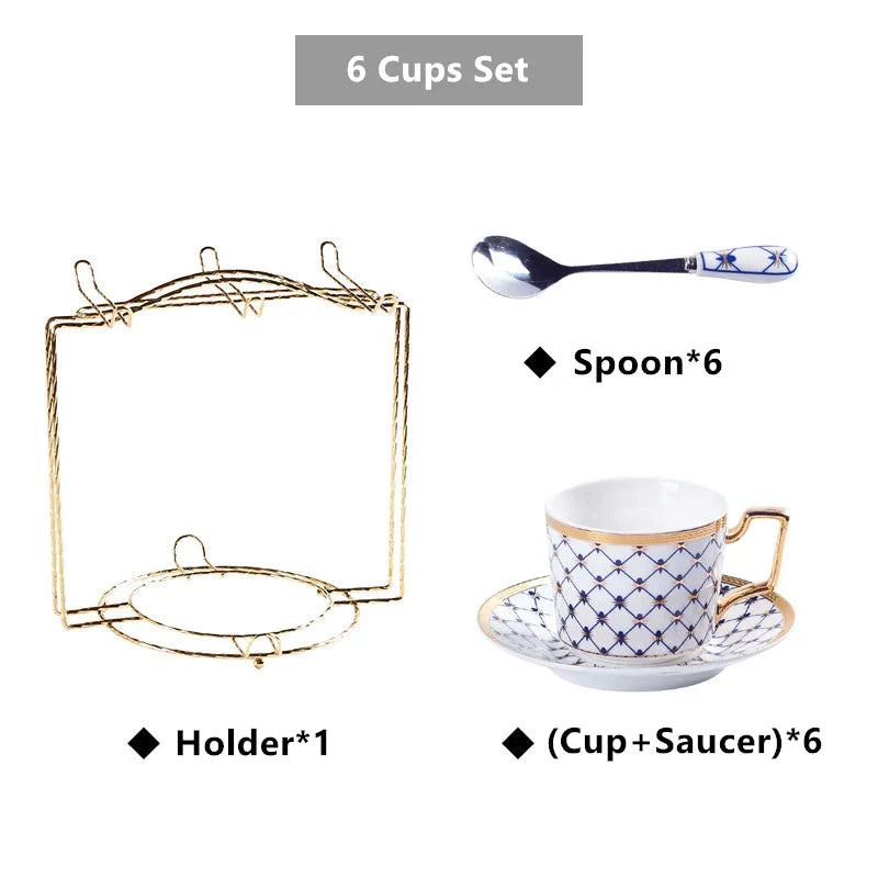 DecorBites™ 3-Piece Bone China Coffee Set 200ml Nordic Gold Porcelain Tea Cup