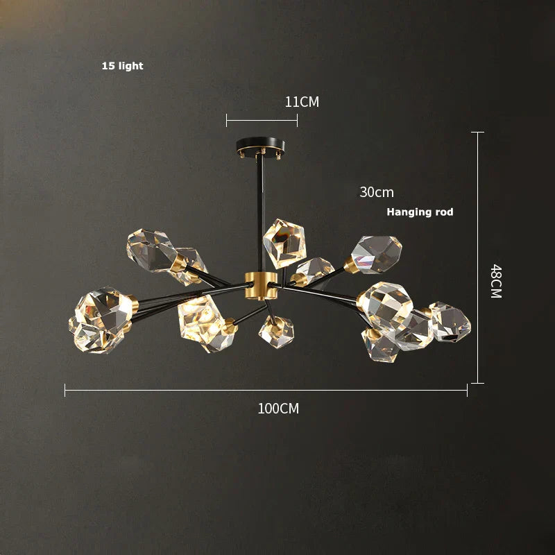 DecorBites™ Black Crystal Copper Chandelier LED Hanging Lamps for Dinning Room