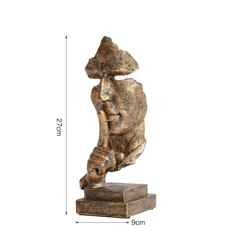 DecorBites™ 27cm Silence Golden Face Abstract Sculpture for Vintage Home Office Decor