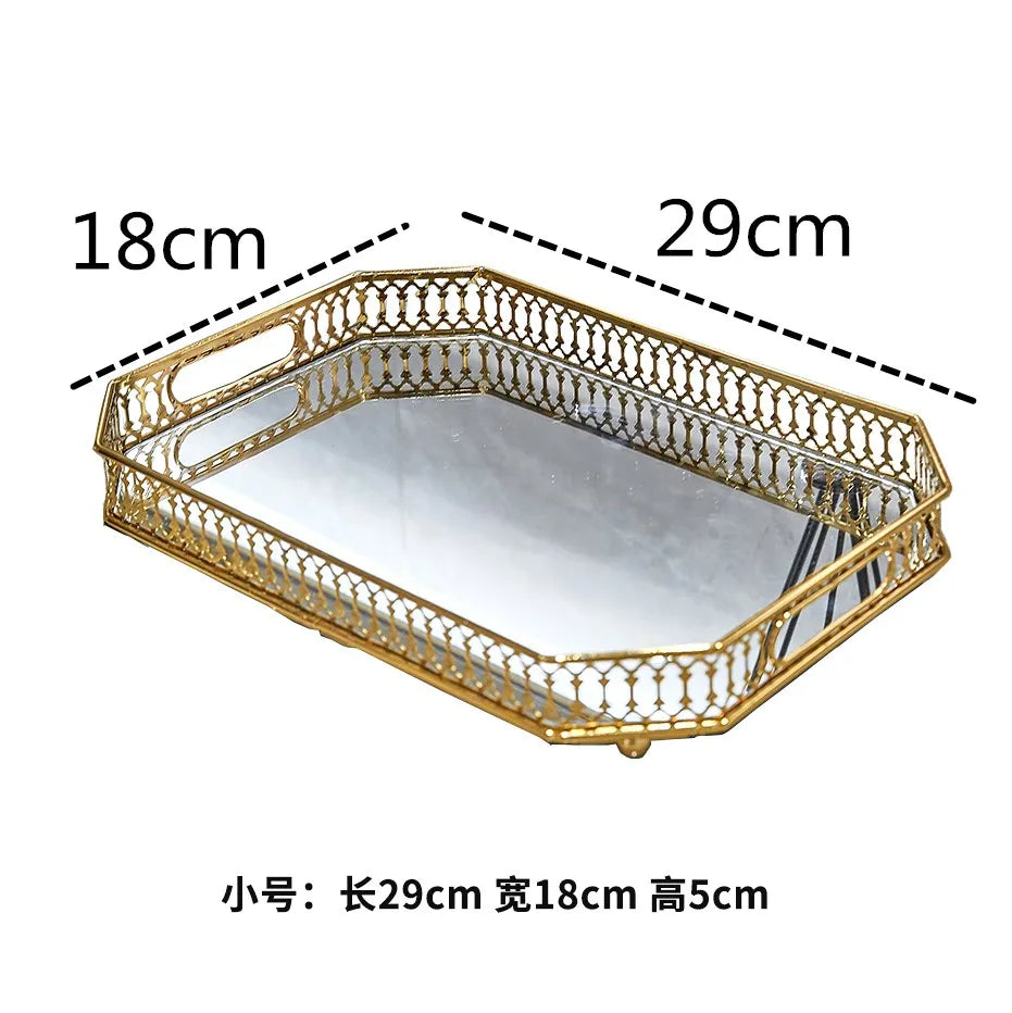 Decorbites™ Elegantes Goldspiegel-Glas-Aufbewahrungstablett für Schmuck und kleine Gegenstände