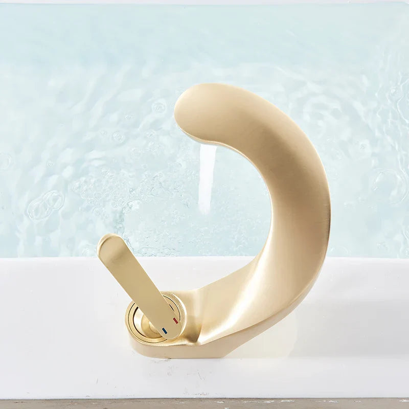 Decorbites™ Gebürsteter Goldiges Waschbeckenarmatur: Moderne Messing Deckenmontierte Badezimmer Mischbatterie