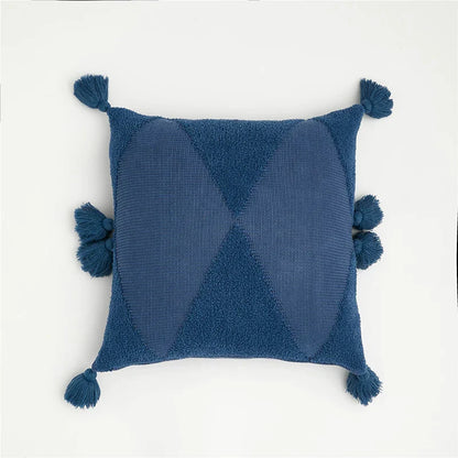 DecorBites™ Knitted Tassel Cushion Cover Blue Mustard Yellow Ivory 45cm*45cm Sok Case