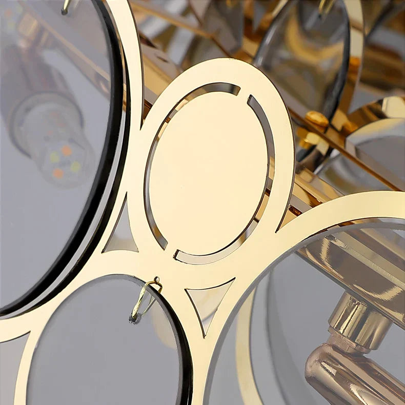 Gold Iron Glass Chandelier Oval93cm Steel Finish