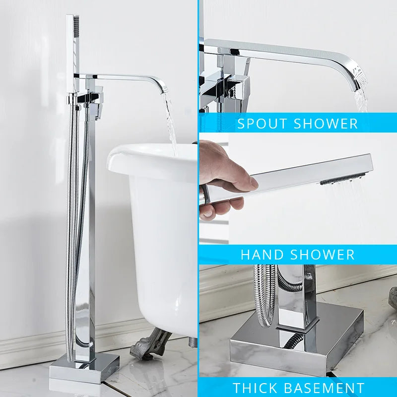 Decorbites™ Gold Badewannenarmatur-Set Heißes und Kaltes Wasser Duschmischer Hahn Wasserfall Bodenständer