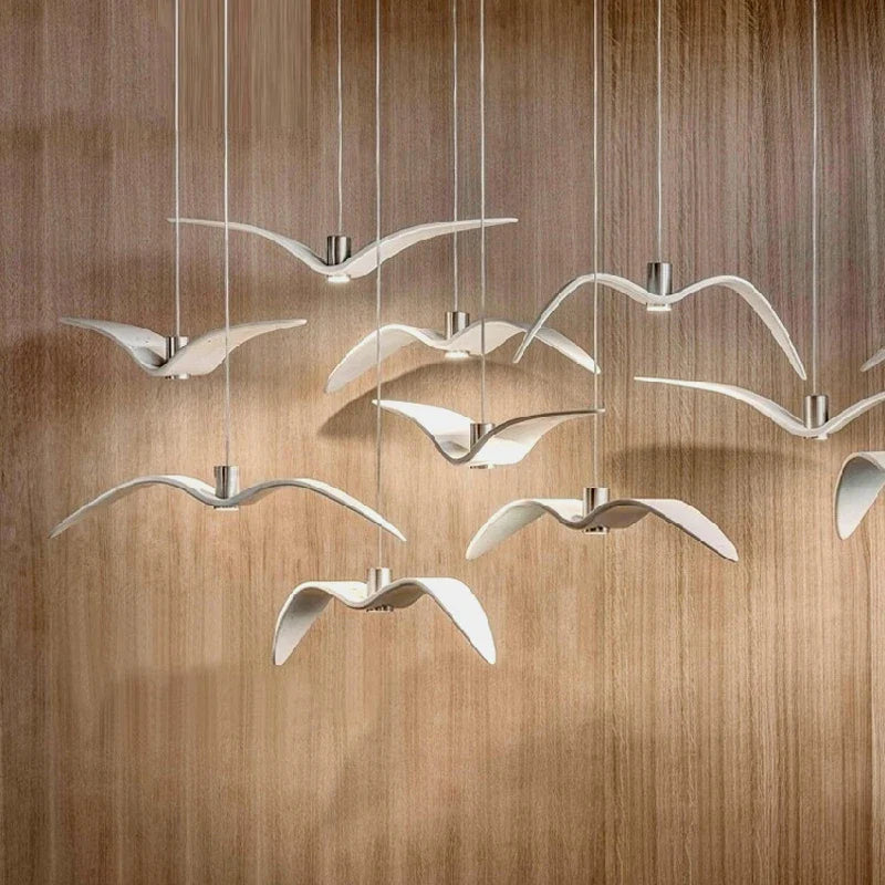 Contemporary White Seagull Resin Pendant Light