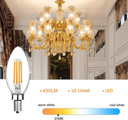 Decorbites™ dimmbare Vintage-LED-Kerzenlampe 4W Warmweiß 2700K für Kronleuchter und Nachttisch 12 Stk.