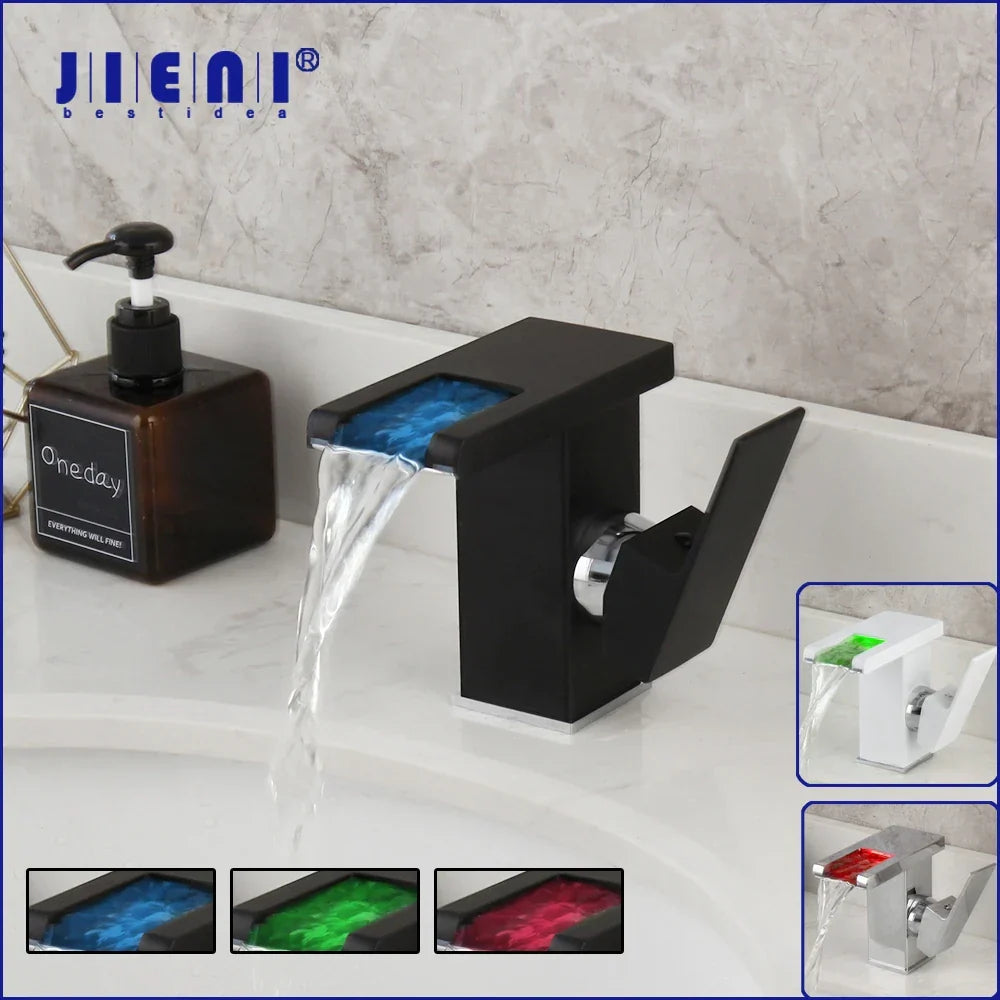 Decorbites™ LED-Wasserfall-Waschtischarmatur Weiß & Schwarz Mischbatterie Deckenmontage Vollmessing