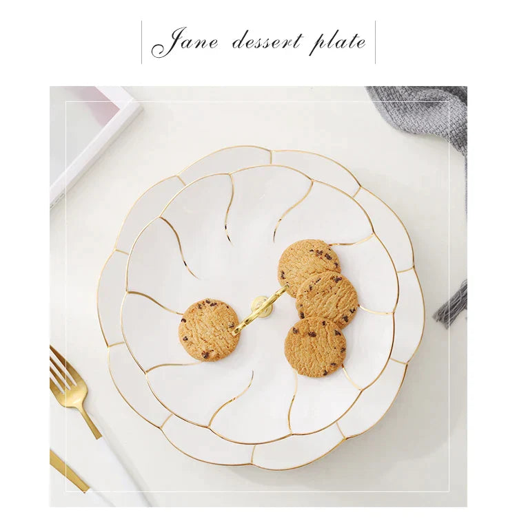 Decorbites™ Gold-Einlage Knochenporzellan-Fruchtplatten Snackteller Kuchenplatte Süßigkeitenschale