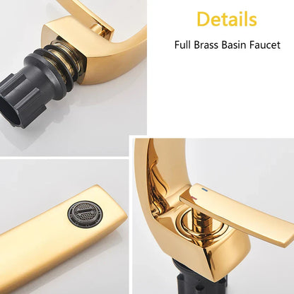 DecorBites™ Gold Basin Faucet: Deck Mount Black Chrome Mixer for Bathroom Washbasin
