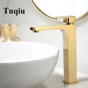 Gold Brass Basin Faucet Tall With Overflow