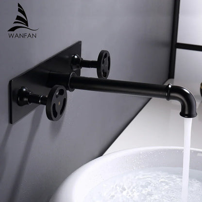 DecorBites™ Industrial Style Wall Mounted Black Basin Faucet with Dual Handles