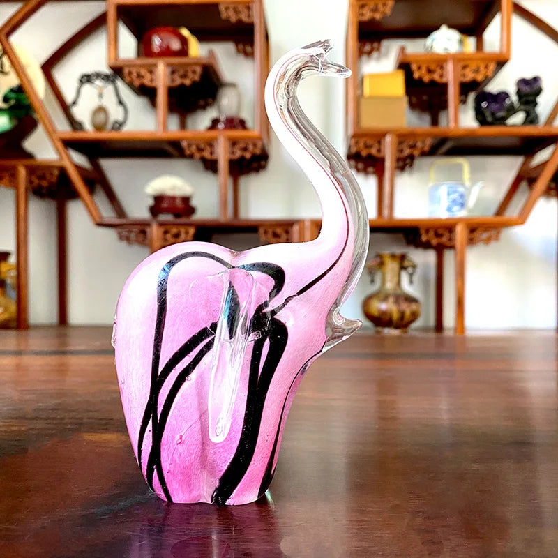DecorBites™ Crystal Glass Elephant Sculpture Figurine Handmade Craft Home Decor Gift