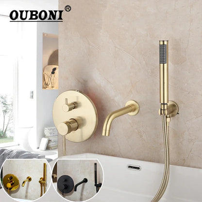 Decorbites™ Bürsten-Gold Badezimmer Dusche Badewanne Armatur Wandmontage Goldplattierter Mischbatterie Hahn