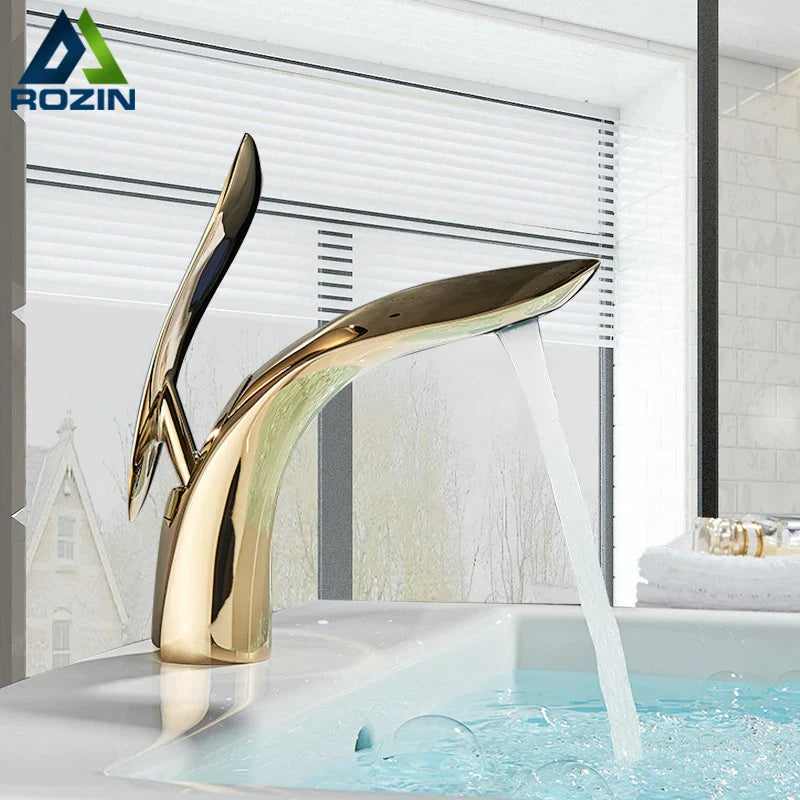 Rose Gold Waterfall Faucet Single-Hole Design
