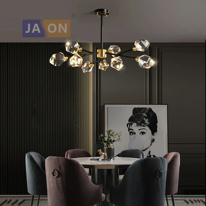Decorbites™ Schwarzer Kristall-Kupfer-LED-Kronleuchter für das Esszimmer – Art-Deco-Hängeleuchte