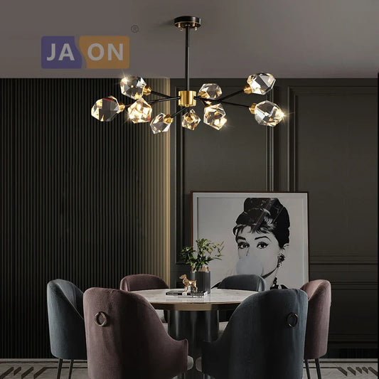 DecorBites™ Black Crystal Copper LED Chandelier for Dining Room - Art Deco Hanging Lamp